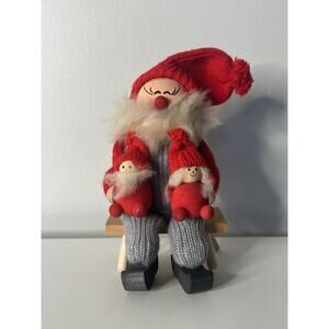 Ljungstroms Tomte Swedish Storyteller Santa Wooden Tomte with Little Gnomes